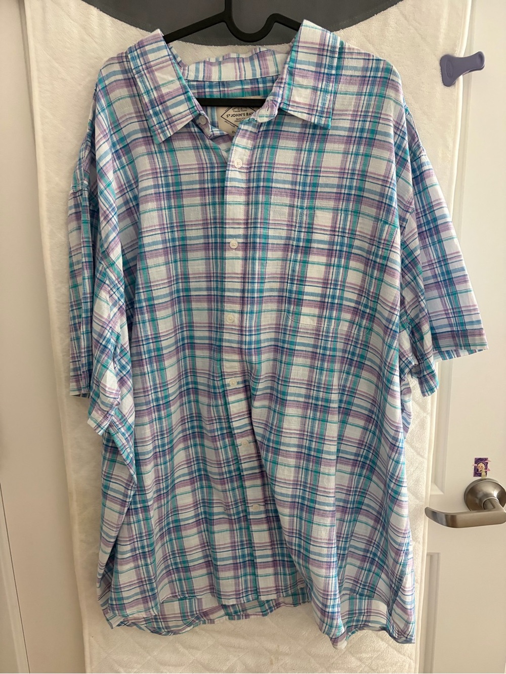 St. John's Bay Men's Plaid Button-Down Shirt in Blue & Purple